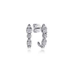 14K White Gold Diamond J Hoop Stud Earrings