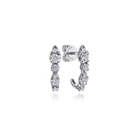 14K White Gold Diamond J Hoop Stud Earrings