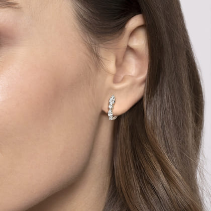 14K White Gold Diamond J Hoop Stud Earrings