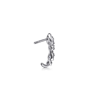 14K White Gold Diamond J Hoop Stud Earrings