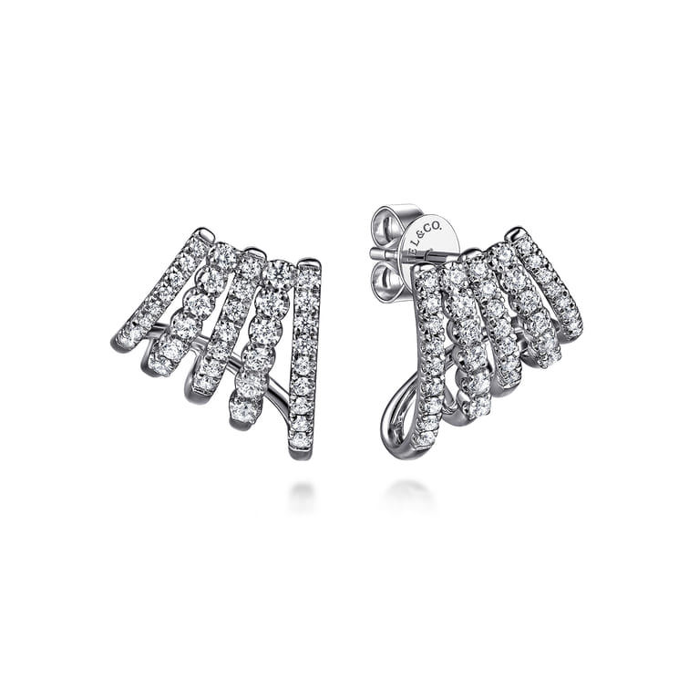 14K White Gold Diamond J Hoop Stud Earrings - 0.5 ct - Shot 1