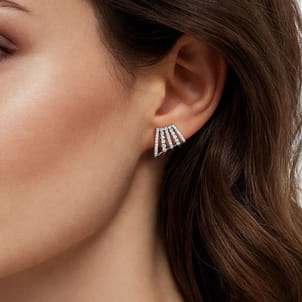 14K White Gold Diamond J Hoop Stud Earrings