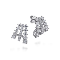 14K White Gold Diamond J Hoop Stud Earrings
