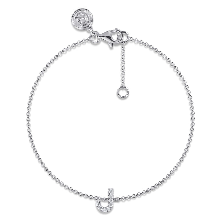 14K White Gold Diamond J Initial Chain Bracelet - 0.05 ct - Shot 1