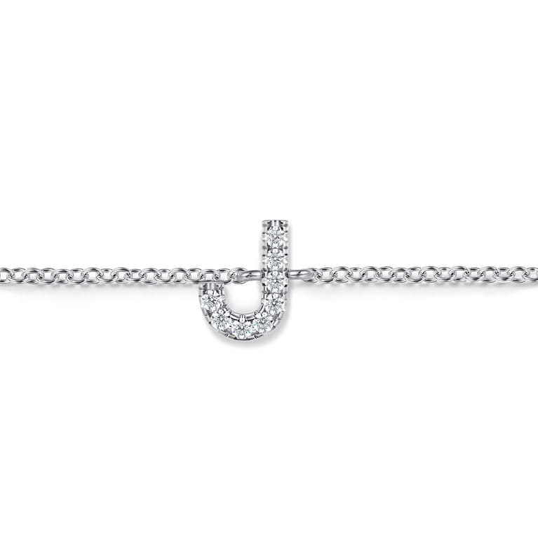 14K White Gold Diamond J Initial Chain Bracelet - 0.05 ct - Shot 2