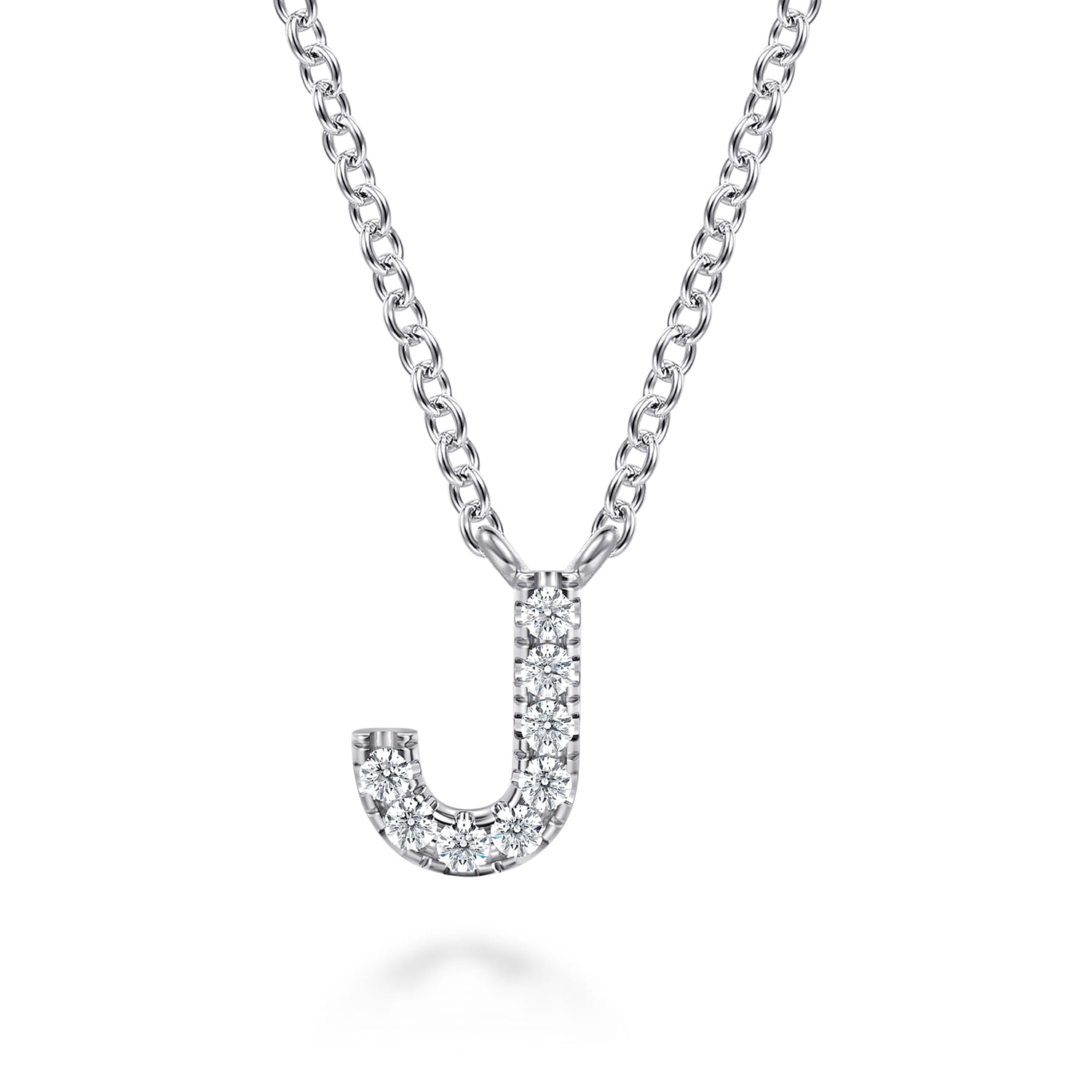 14K White Gold Diamond J Initial Pendant Necklace - 0.05 ct - Shot 1