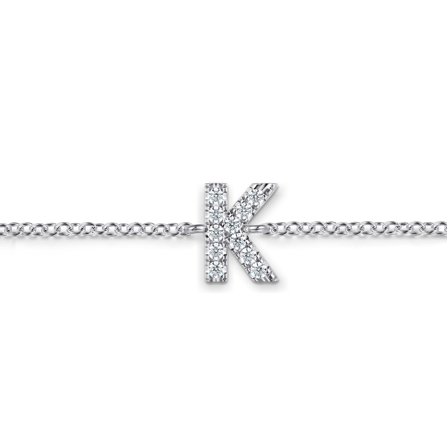 14K White Gold Diamond K Initial Chain Bracelet - 0.07 ct - Shot 2
