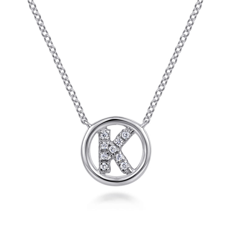 14K White Gold Diamond K Initial Pendant Necklace - 0.06 ct - Shot 1