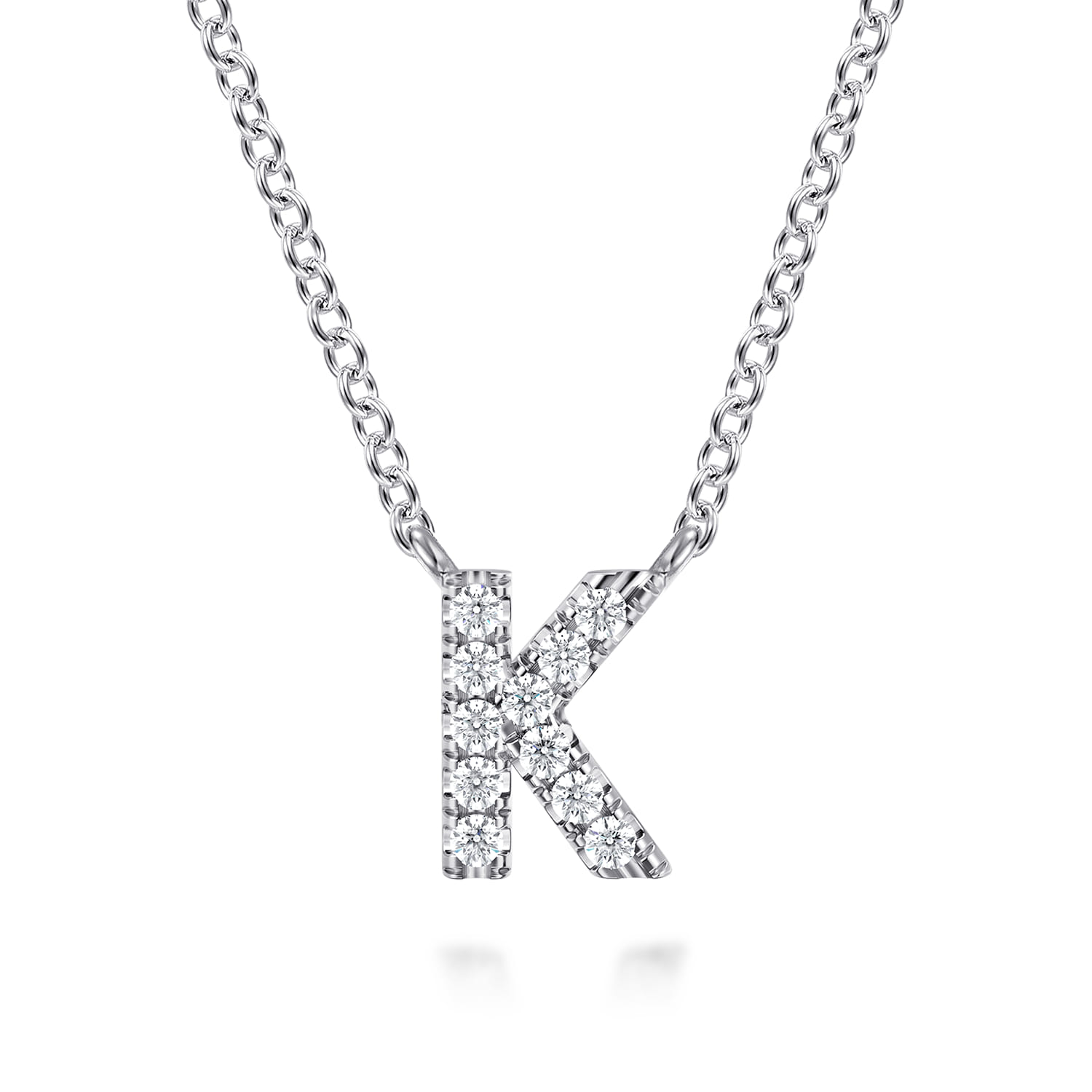 14K White Gold Diamond K Initial Pendant Necklace - 0.07 ct - Shot 1