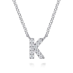 14K White Gold Diamond K Initial Pendant Necklace