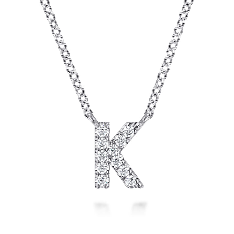 14K White Gold Diamond K Initial Pendant Necklace - 0.07 ct - Shot 1