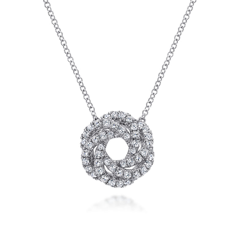 14K White Gold Diamond Knot Pendant Necklace - 0.7 ct - Shot 1