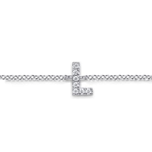 14K White Gold Diamond L Initial Chain Bracelet