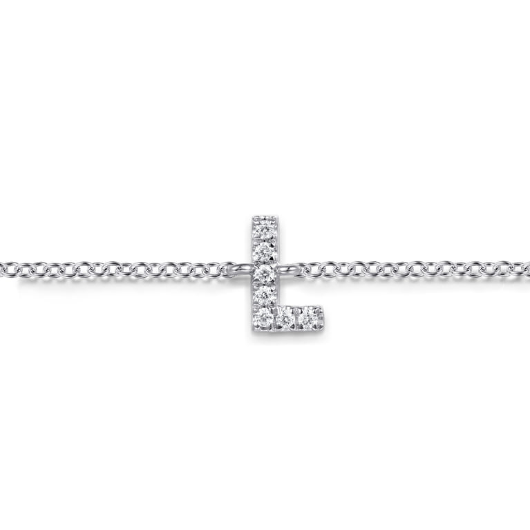 14K White Gold Diamond L Initial Chain Bracelet - 0.04 ct - Shot 2