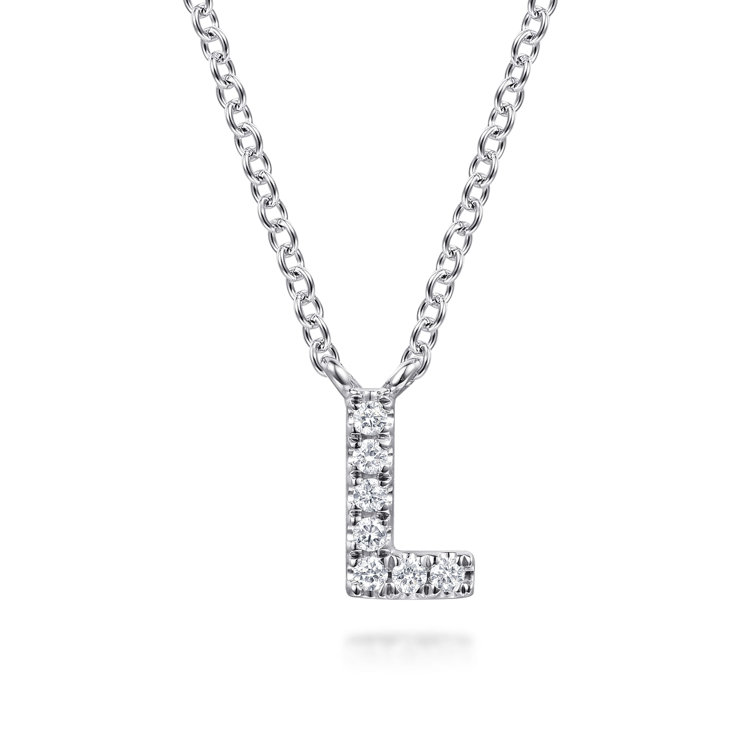 14K White Gold Diamond L Initial Pendant Necklace - 0.04 ct - Shot 1