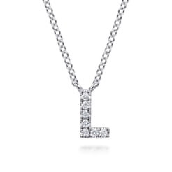 14K White Gold Diamond L Initial Pendant Necklace