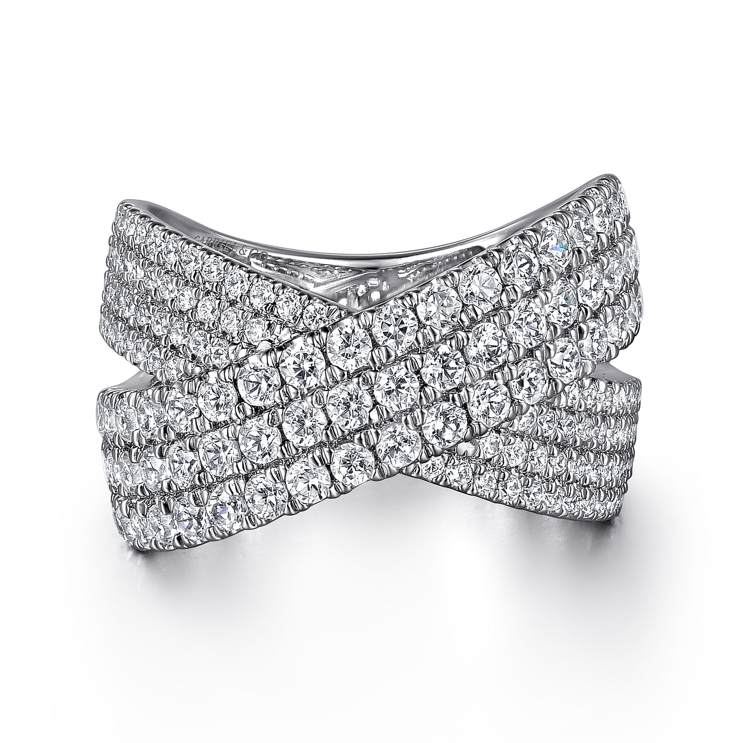 14K White Gold Diamond Ladies' Criss Cross Ring - 1.55 ct - Shot 1