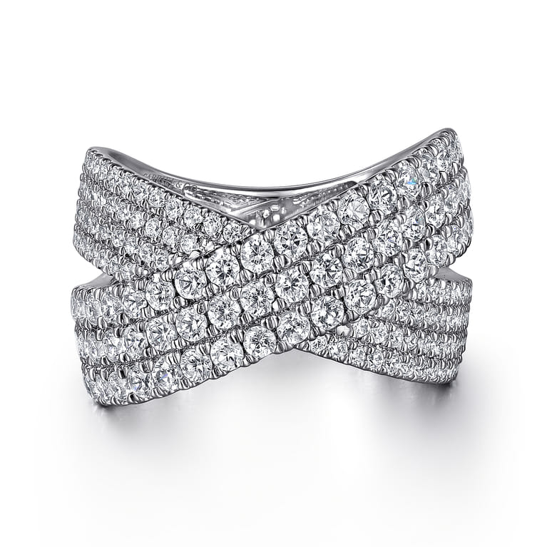 14K White Gold Diamond Ladies' Criss Cross Ring - 1.55 ct - Shot 1