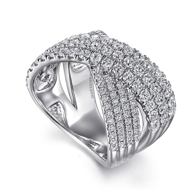 14K White Gold Diamond Ladies' Criss Cross Ring - 1.55 ct - Shot 3