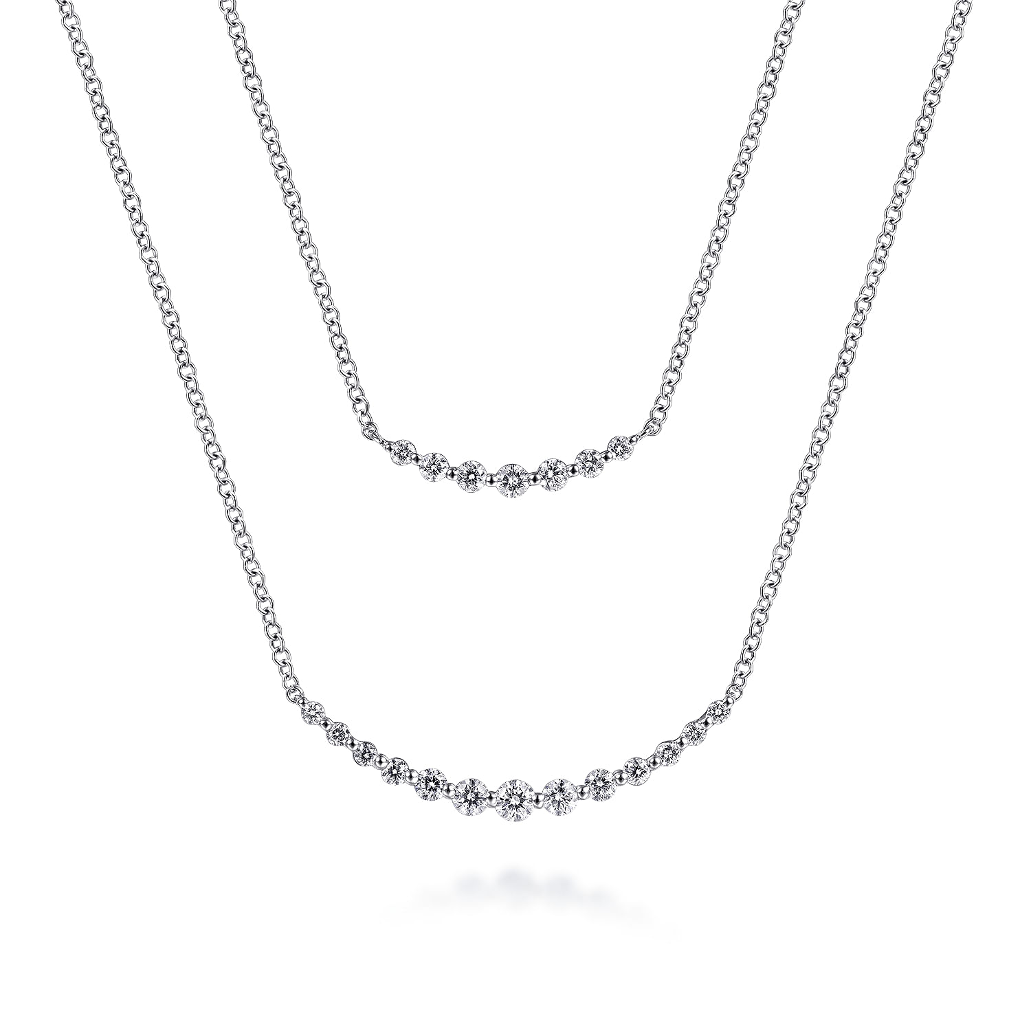 14K White Gold Diamond Layered Bar Necklace