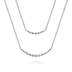14K White Gold Diamond Layered Bar Necklace