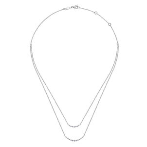 14K White Gold Diamond Layered Bar Necklace