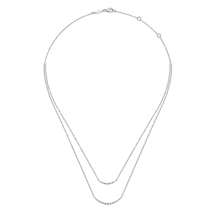 14K White Gold Diamond Layered Bar Necklace