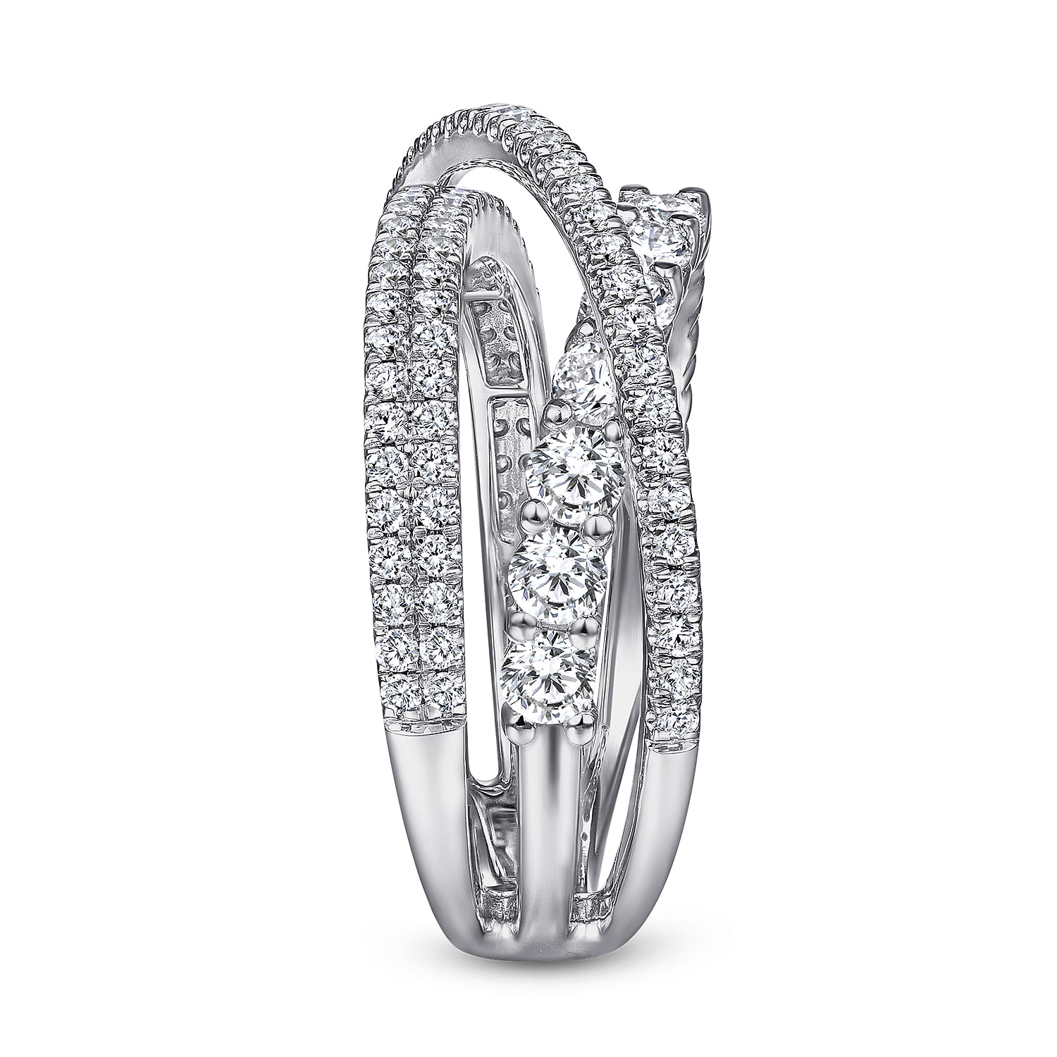 14K White Gold Diamond Layered Criss Cross Ring - 1.2 ct - Shot 4