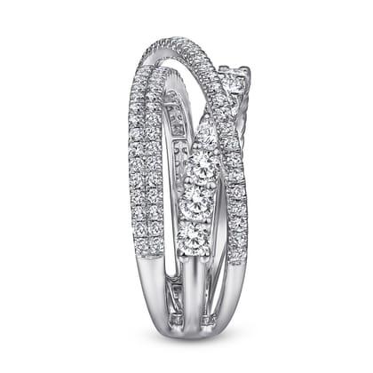 14K White Gold Diamond Layered Criss Cross Ring
