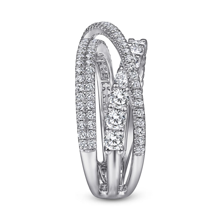 14K White Gold Diamond Layered Criss Cross Ring - 1.2 ct - Shot 4