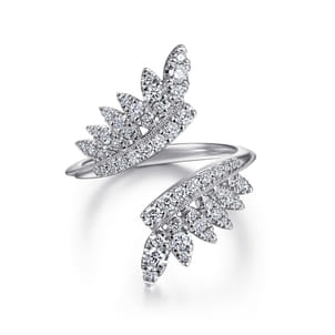 14K White Gold Diamond Leaf Bypass Ring
