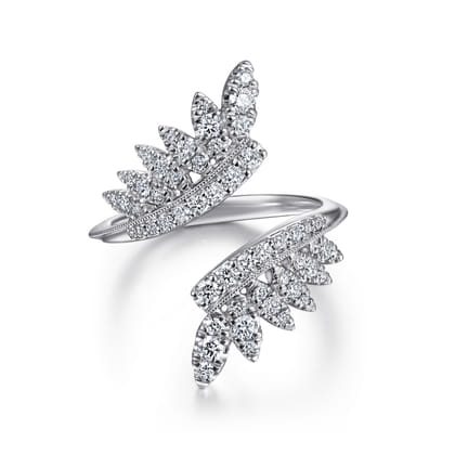 14K White Gold Diamond Leaf Bypass Ring
