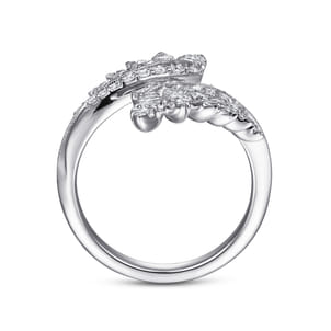 14K White Gold Diamond Leaf Bypass Ring