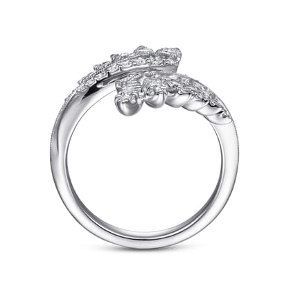 14K White Gold Diamond Leaf Bypass Ring