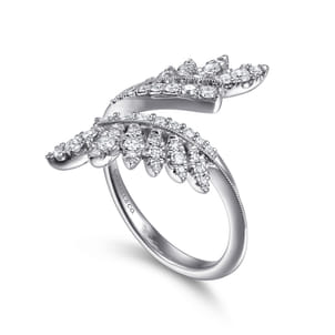 14K White Gold Diamond Leaf Bypass Ring