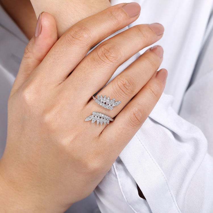 14K White Gold Diamond Leaf Bypass Ring