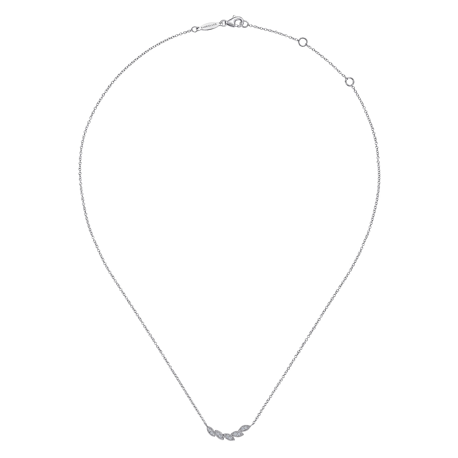 14K White Gold Diamond Leaf Curved Bar Necklace - 0.08 ct - Shot 2