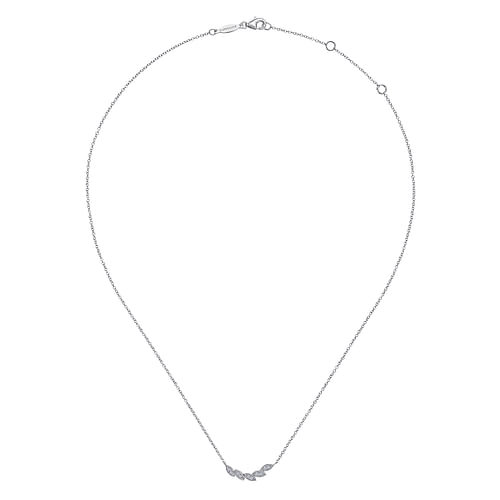 14K White Gold Diamond Leaf Curved Bar Necklace - 0.08 ct - Shot 2