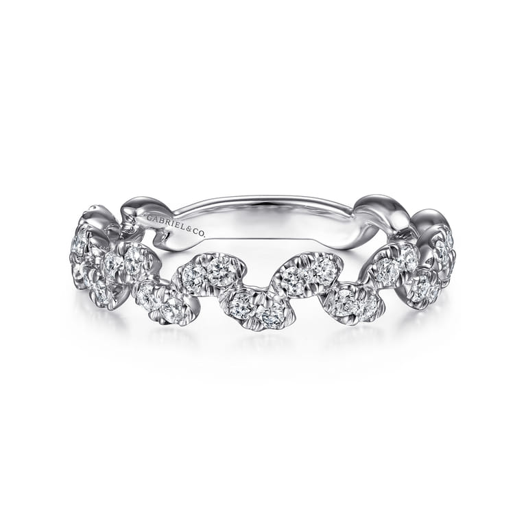14K White Gold Diamond Leaf Ring - 0.4 ct - Shot 1