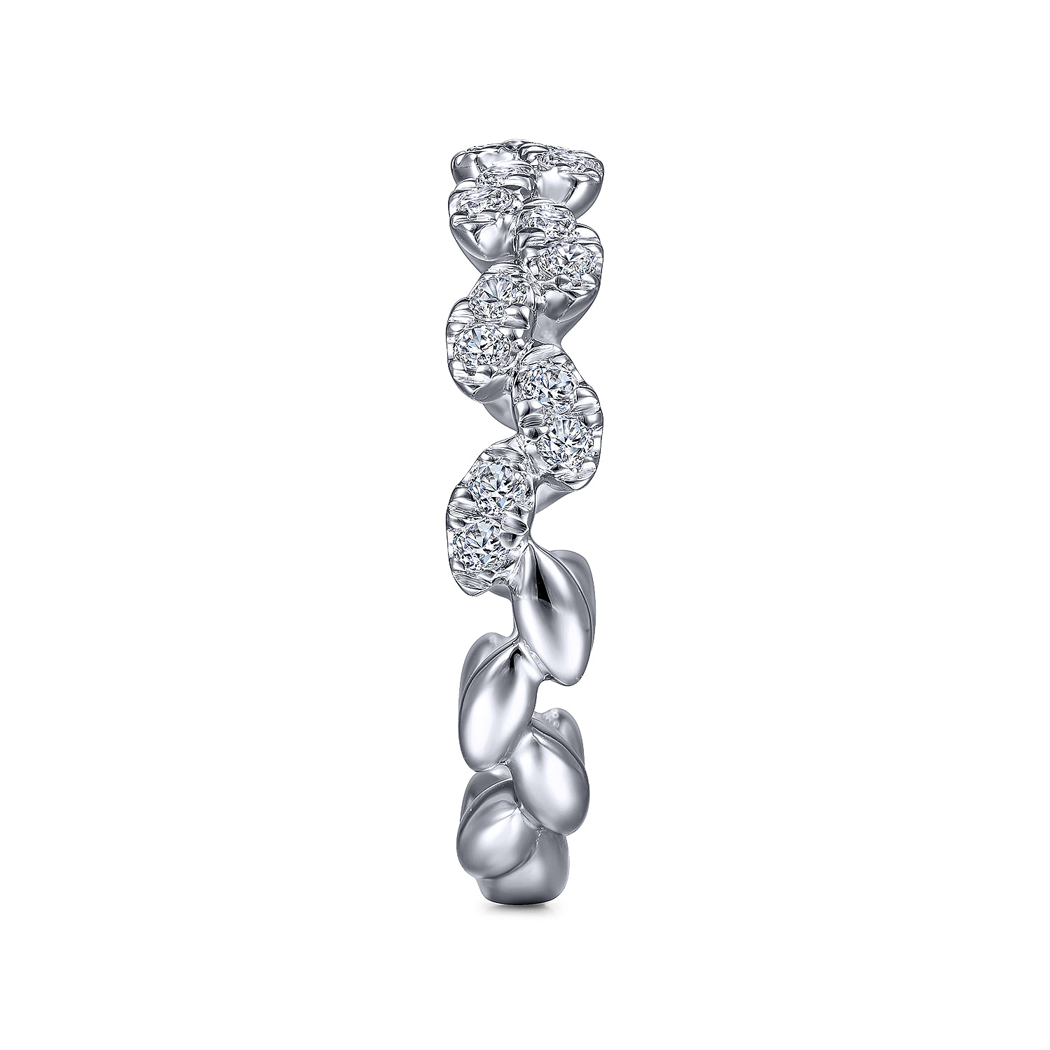 14K White Gold Diamond Leaf Ring