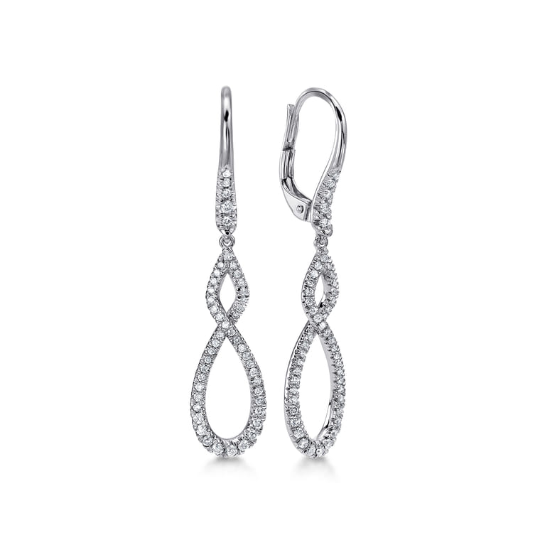 14K White Gold Diamond Lever Back Drop Earrings - 0.55 ct - Shot 1