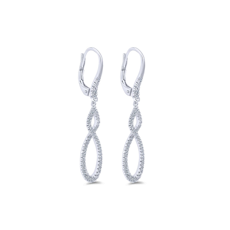 14K White Gold Diamond Lever Back Drop Earrings - 0.55 ct - Shot 2
