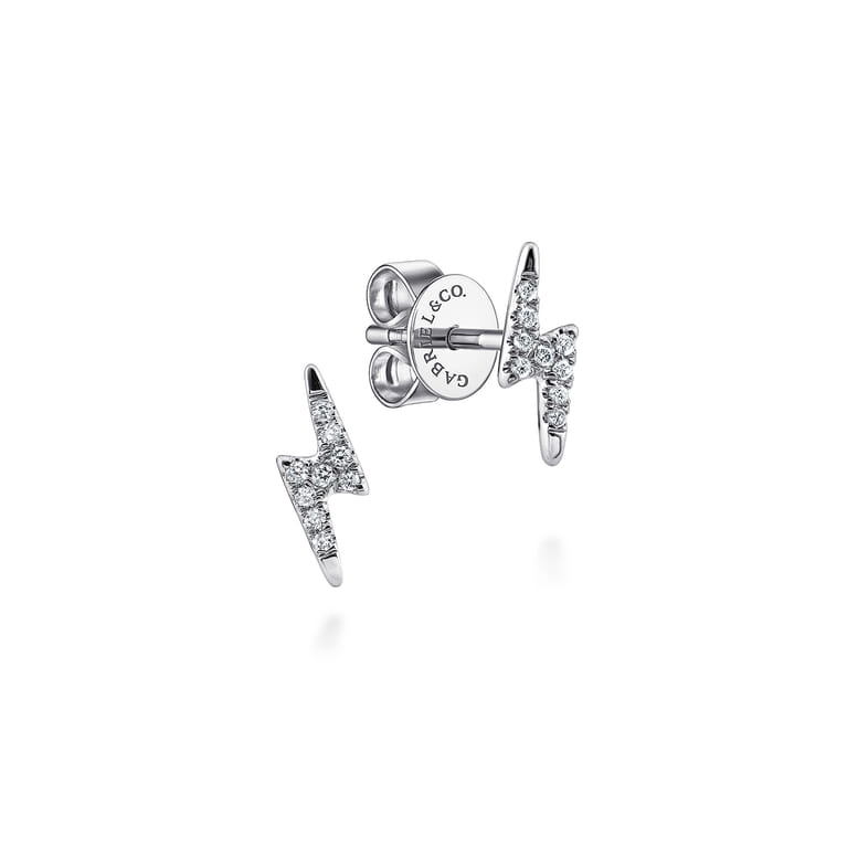 14K White Gold Diamond Lightning Bolt Stud Earrings - 0.06 ct - Shot 1