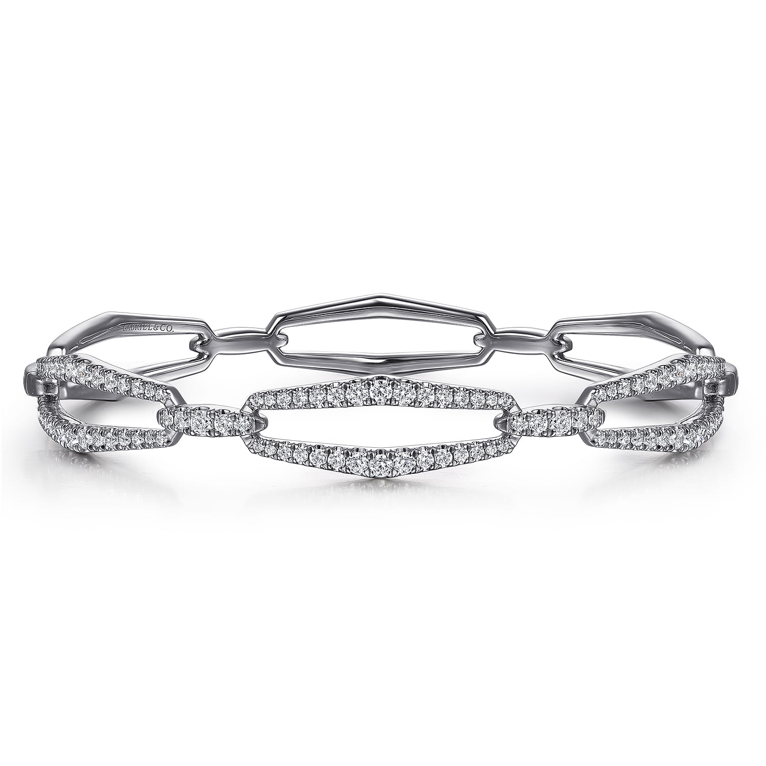 14K White Gold Diamond Link Bangle Bracelet - 1 ct - Shot 1