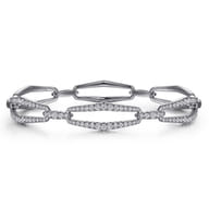 14K White Gold Diamond Link Bangle Bracelet