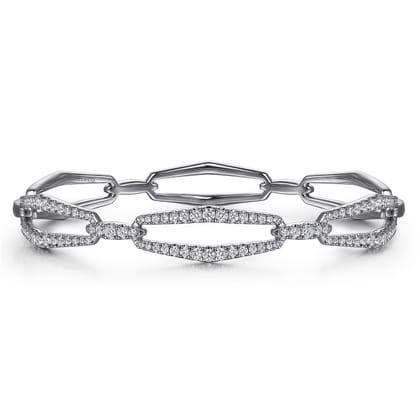 14K White Gold Diamond Link Bangle Bracelet