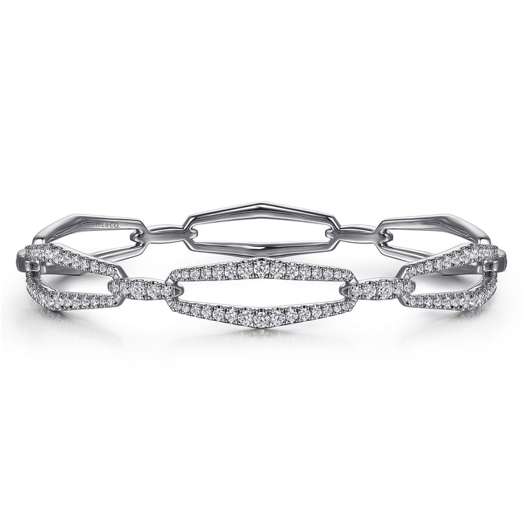 14K White Gold Diamond Link Bangle Bracelet - 1 ct - Shot 1