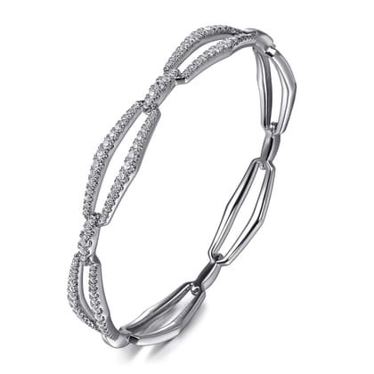 14K White Gold Diamond Link Bangle Bracelet
