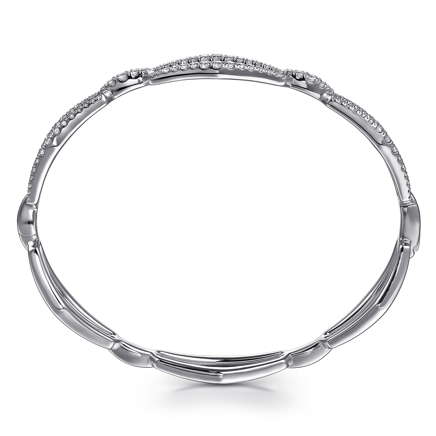 14K White Gold Diamond Link Bangle Bracelet - 1 ct - Shot 3