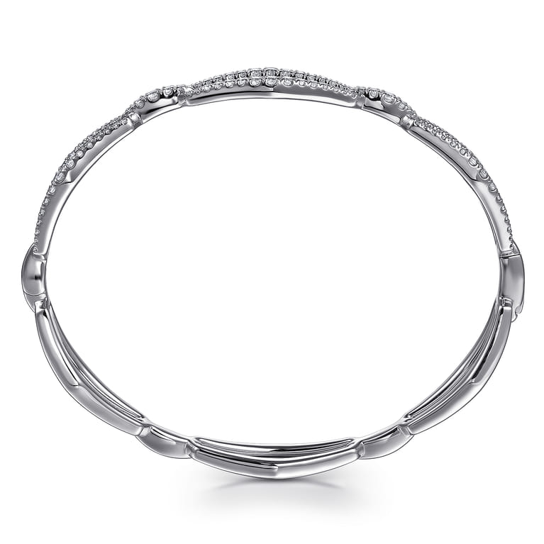 14K White Gold Diamond Link Bangle Bracelet - 1 ct - Shot 3